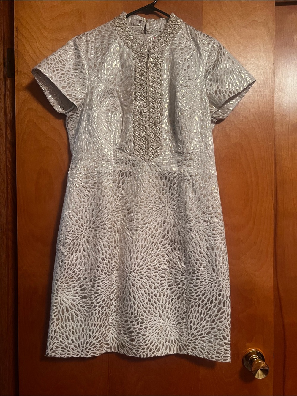 Lilly Pulitzer Silver Metallic Short Sleeve Shift Dress